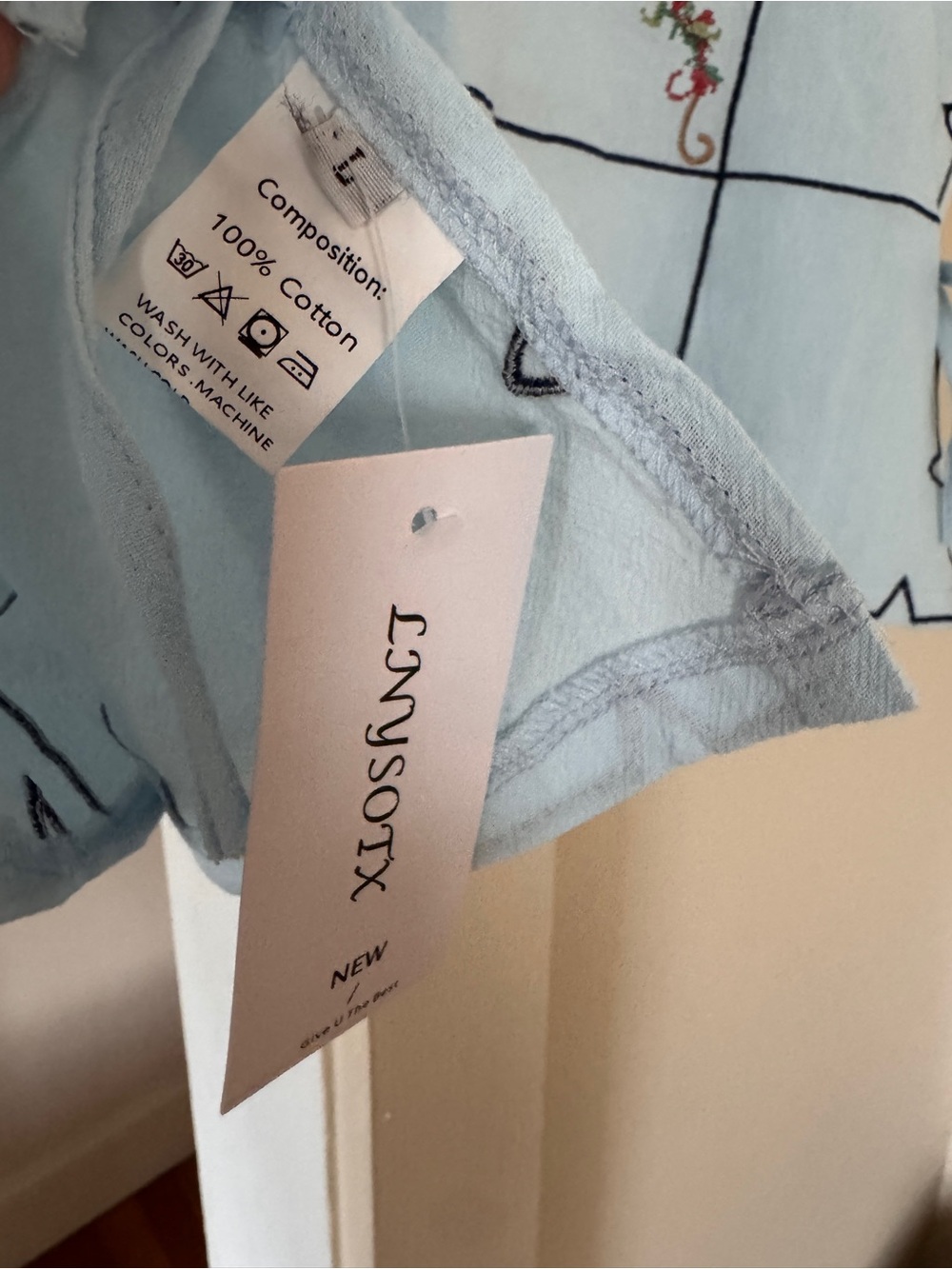 Light Blue Embroidered Floral Sleeveless Tie-Side Top - Picture 5 of 5